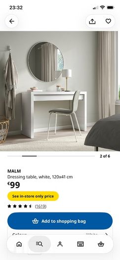 Ikea dressing table MALM, white, 120x41 cm