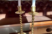 Vintage Brass Single Barley Twist Candlesticks Pair Spiral Candle Holders