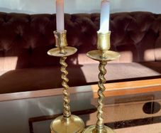 Vintage Brass Single Barley Twist Candlesticks Pair Spiral Candle Holders