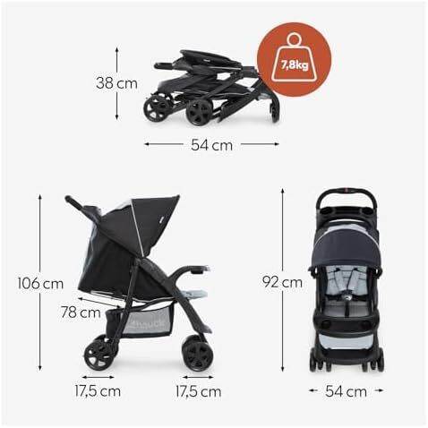 Shopper Neo II, Caviar/Silver - Lightweight Pushchair with Snack Tray, Cup Holder & Raincover, Compact & One Hand Folding, Fully Reclining from Birth up to 22 kg