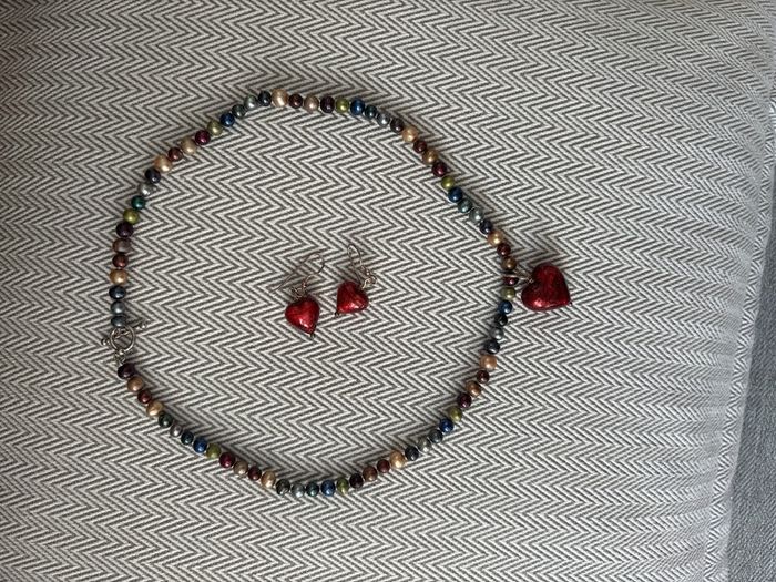 Necklace/Earrings Set - Coloured Pearls