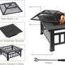 3 in 1 Square Fire Pit with Poker, Outdoor Fire Pits BBQ Table Backyard Patio Bonfire Garden Image 4