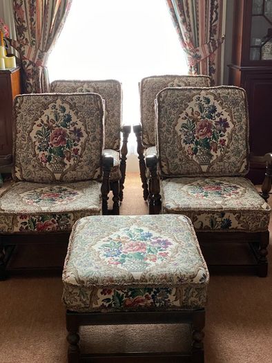 Ercol Victorian Tapestry Revival Old Colonial Yorshire Tall back Armchairs Set