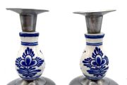 Vintage ceramic and pewter candlestick  holders
