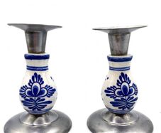 Vintage ceramic and pewter candlestick  holders