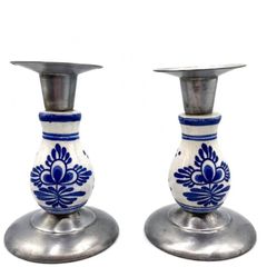 Vintage ceramic and pewter candlestick  holders