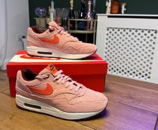 Men's Pink Nike Air Max 1 PRM Premium Corduroy Trainers Coral Stardust / Bright Coral