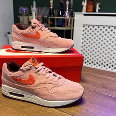 Men's Pink Nike Air Max 1 PRM Premium Corduroy Trainers Coral Stardust / Bright Coral