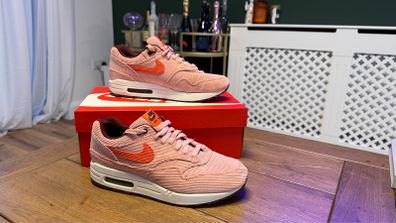 Men's Pink Nike Air Max 1 PRM Premium Corduroy Trainers Coral Stardust / Bright Coral