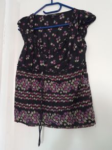Top, black colour, with flower pattern, UK14