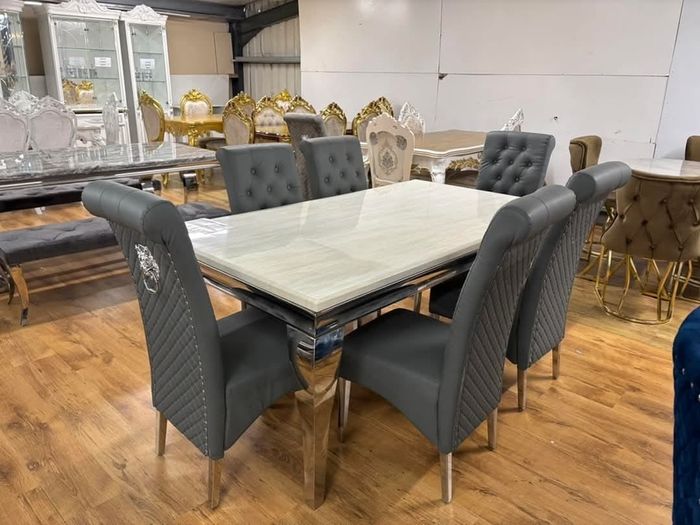 Marble Kitchen Dining Table With 6 Chairs