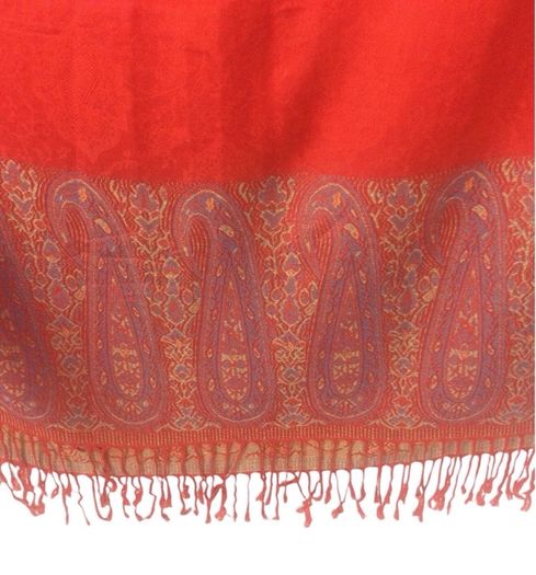 Ladies Red Paisley Rectangular Wrap Shawl With Tassle Fringe L 70 In X W 27 In