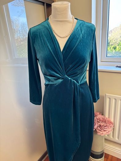 Rowen Avenue Teal Velvet like Wrap style Dress - Size S