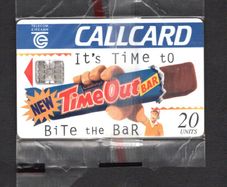 1995 Ireland 10 unit Cadbury's Time Out '95 "It's Time to Bite the Bar" (Schlumberger SC7) Call Card Used. Telecom Eireann card number 1101.