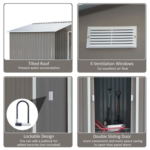 9 x 6FT Foundation Ventilation Steel Outdoor Garden Shed Grey (FREE SHIPPING)