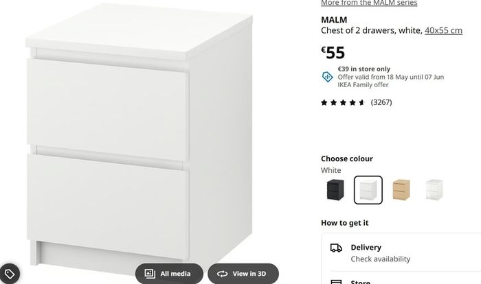 IKEA Malm 2 Drawer Locker - White