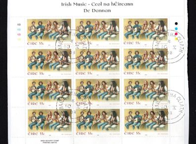 2008 Ireland Irish Music 55c De Dannan Commemorative Stamps Sheetlet Plate 1B1B1B1B Fine CDS Used with Dublin cancel of 10th October 2008 (First day of issue)