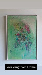 Large Abstract Painting FRAMED Pretty Green Abstract Floral Painting Original artwork