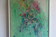 Large Abstract Painting FRAMED Pretty Green Abstract Floral Painting Original artwork
