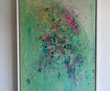 Large Abstract Painting FRAMED Pretty Green Abstract Floral Painting Original artwork