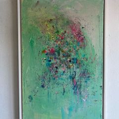 Large Abstract Painting FRAMED Pretty Green Abstract Floral Painting Original artwork