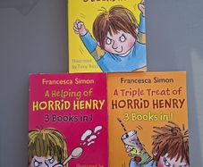 Horrid Henry 3 Paperback Books. Each book is a triple book so 9 stories.
