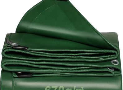 Tarpaulin PVC waterproof heavy duty 670g/mGreen,Reinforced Eyelets,Weatherproof, dust,snow,UV,cover for Outdoor Groundsheet Chicken Roof pool pond Building Caravan Lorry Boat tarp (2M x 3M)