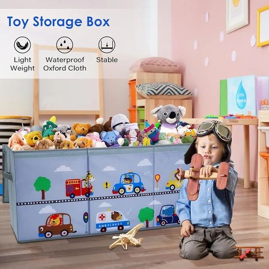 Extra Large Kids Toy Storage Box with Lid,Foldable Oxford Toy Storage Organizer Box for Boys 96/32/40cm Toy Chest with Handles for Bedroom Nursery,Animal Car