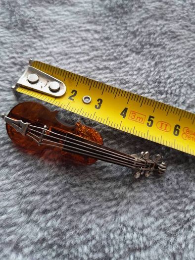 solid silver and amber, violin brooch