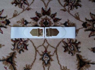 Ladies belt white and metal stretchy rubber belt