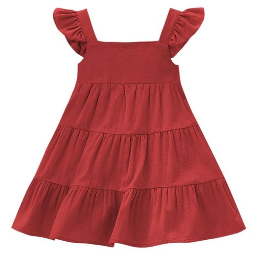 Brand New AGQT Kids Toddler Baby Girls Summer Dress Casual Ruffle Sleeve Leisure Dress Princess Beach Party Dress Red Size 5-6 Years