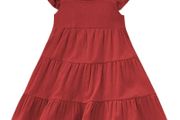 Brand New AGQT Kids Toddler Baby Girls Summer Dress Casual Ruffle Sleeve Leisure Dress Princess Beach Party Dress Red Size 5-6 Years