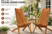 Set of 2 Folding Garden Chairs  Solid Acacia Wood