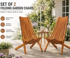 Set of 2 Folding Garden Chairs  Solid Acacia Wood
