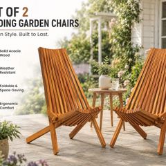 Set of 2 Folding Garden Chairs  Solid Acacia Wood