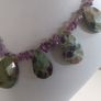 Stunning Hand-Beaded Short Necklace with Fabulous Graduated Ruby in Fuchsite Faceted Teardrop Beads and Amethyst Chips - Handmade by Christabel Image 7