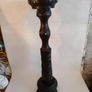 Vintage Hand Carved Wood Floor Ashtray. Brass Insert. Image 2