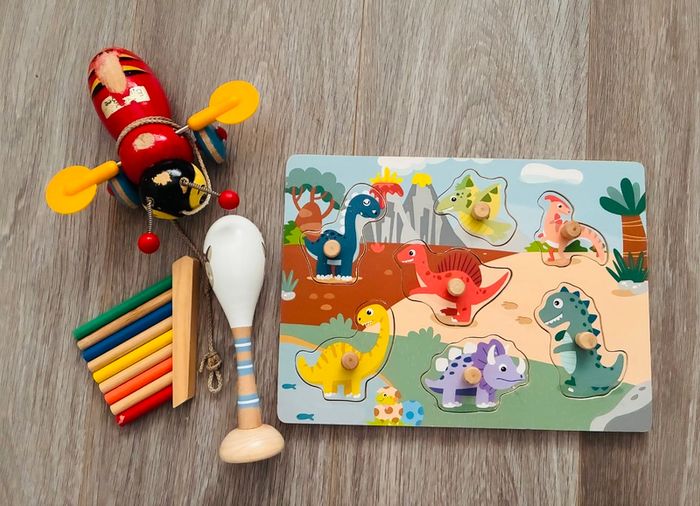Vintage Wooden & Musical Toddler Toy Bundle - 4 Pieces