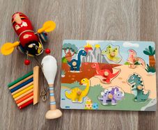 Vintage Wooden & Musical Toddler Toy Bundle - 4 Pieces