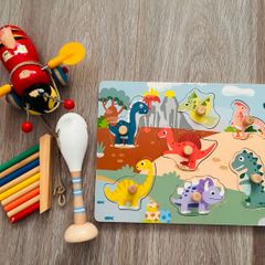 Vintage Wooden & Musical Toddler Toy Bundle - 4 Pieces