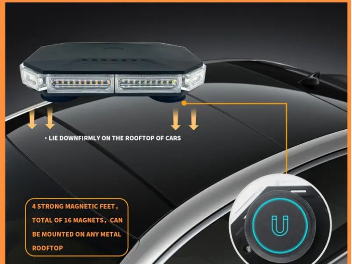 EINERCAR 76 LED Light Bar - Octagonal, High Brightness, Magnetic Mount, 12-24V Beacon