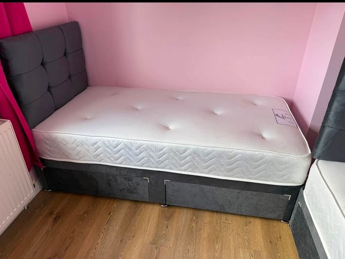 New Single Divan beds. Single tufted memory foam mattress. Drawer storage and multiple designs for Headboard available