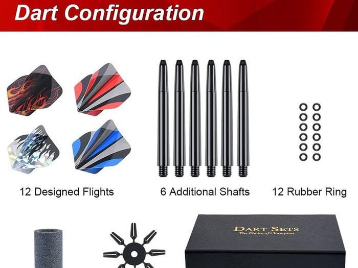 Steel Darts Set, Professional 23g Darts Tip with Non-Slip Stainless Steel Shaft, Poly Flights, PVC Shafts, Dart Sharpener, Rubber Rings, Flight Protecter, with Gift Box