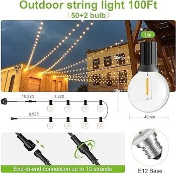 30M/100Ft IP45 Waterproof LED Festoon Lights Outdoor, Indoor Outdoor Globe String Lights for Garden, Yard, Wedding, Christmas, Backyard, Terrace, Party, Patio