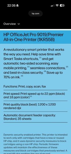 HP OfficeJet Pro 9019/Premier All-in-One Printer