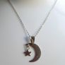 Vintage Sterling Silver 925 Half Moon and Star Necklace Pendant length 18" - 2,7g Image 2