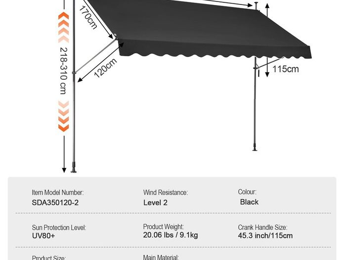 3.5m Patio Awning Retractable Awning Sunshade Shelter with Crank Handle