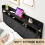 4ft6 Double Size Bed Frame with LED Lights Storage Upholstered Headboard and Charging Station, Solid Metal Platform Bed Double Size, No Box Spring Needed, Noise Free Image 4