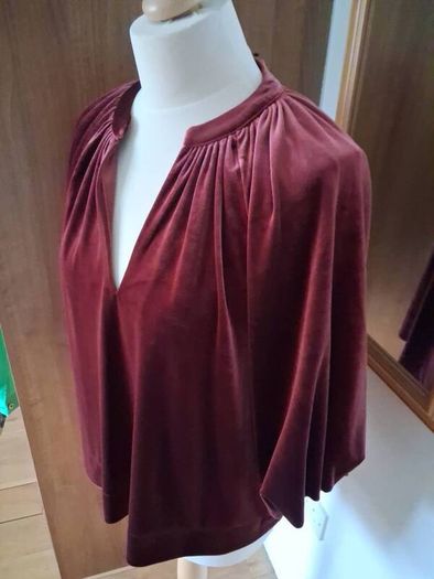 New Next Burgandy Red Velvet Volume Sleeve V Necked Blouse New (14)