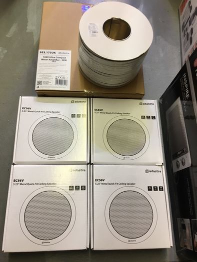 Sound System Ideal for Small Retail Unit 4 Speakers Cable and Mixer Amplifier Kit
